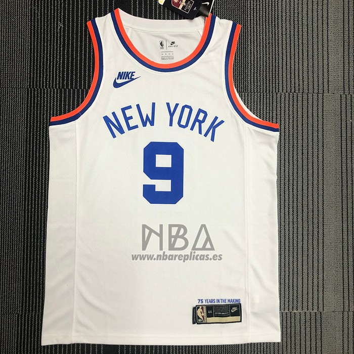 Camiseta New York Knicks RJ Barrett NO 9 75th Anniversary Blanco